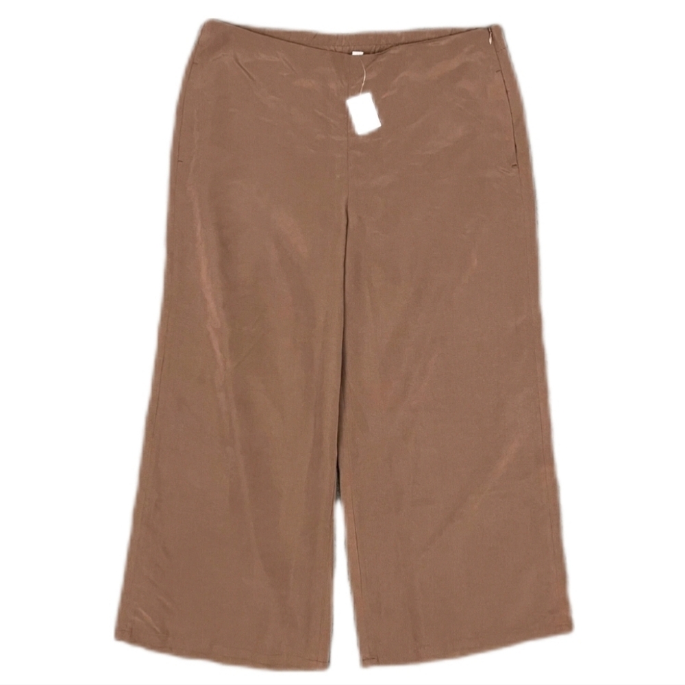 J. Jill Modal Brown Shiny Silky Wide Leg Cropped Pants L NWT